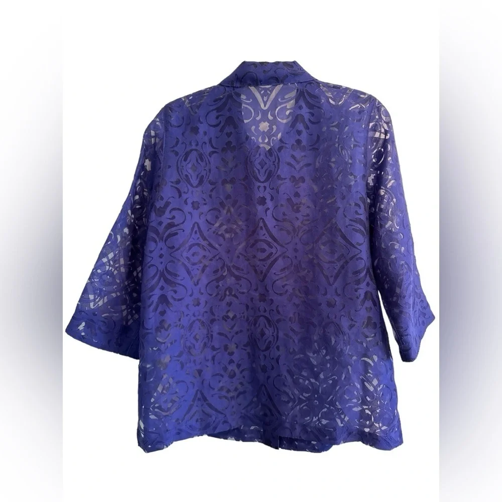 Allison Daley Deep Purple Sheer Button Down Blouse Womens 8 Lovely Summer Top - Picture 9 of 16